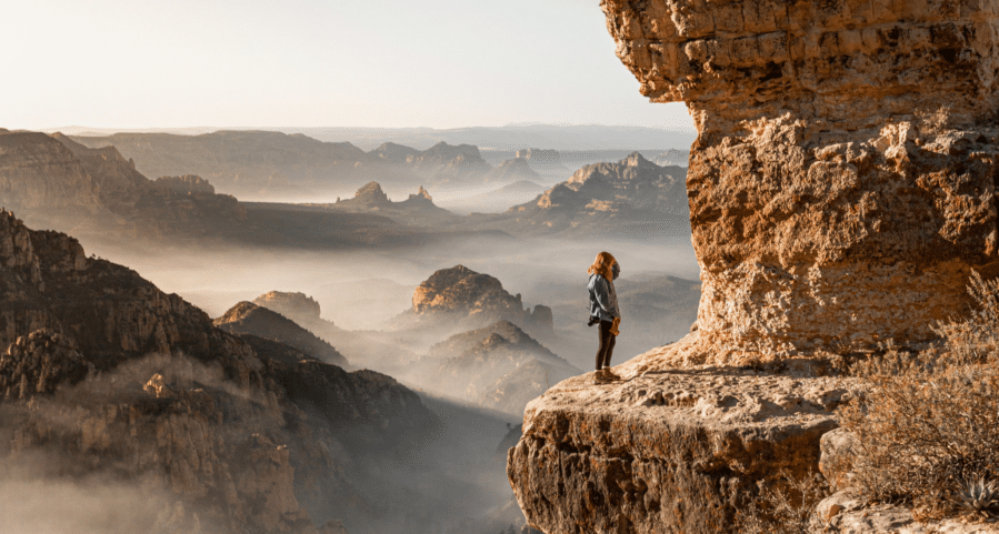 Young woman hiking on a mountain