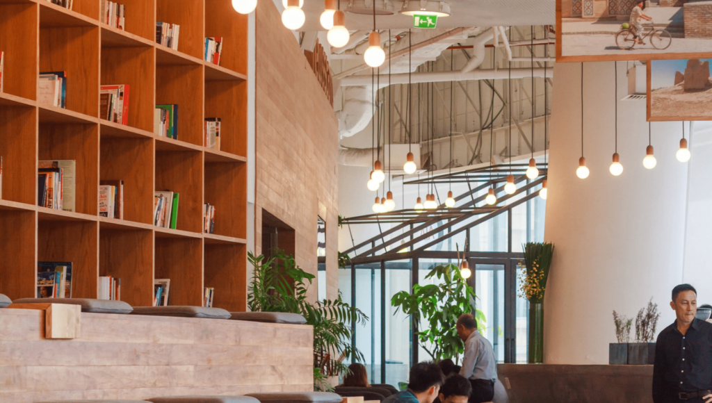 Modern office with ceiling lighting